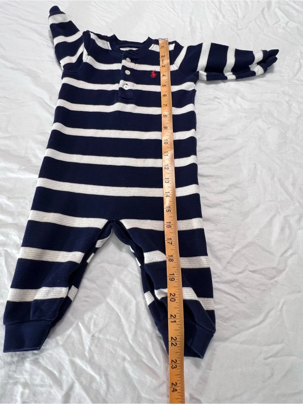 Polo by Ralph Lauren Navy & White Striped one-piece with Red Pony